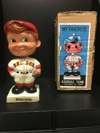 1960s Boston Red Sox Bobble Head Baseball Nodder White Base W/ Box