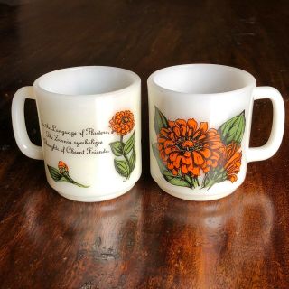 Set Of 2 Vintage Glasbake Language Of Flowers Orange Zinnia Coffee Mug