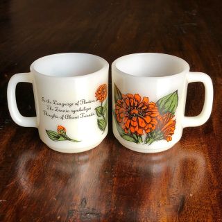 Set Of 2 Vintage Glasbake Language Of Flowers Orange Zinnia Coffee Mug 2