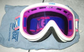 Vintage 1980s Uvex Ski Racing Goggles Purple Triflex Anti - Fog Lens White Frame