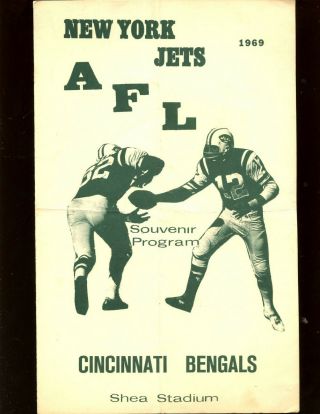 1969 Afl Program Cincinnati Bengals At York Jets With Joe Namath Front