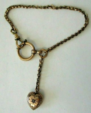 Antique Victorian Rose Gold Filled Watch Chain Bracelet W/puffy Seed Pearl Charm