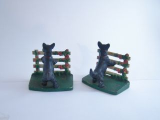 Antique Hubley Scotty Scottie Dogs on Fence Cast Iron Bookends 430 2