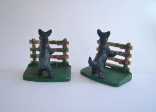 Antique Hubley Scotty Scottie Dogs on Fence Cast Iron Bookends 430 3