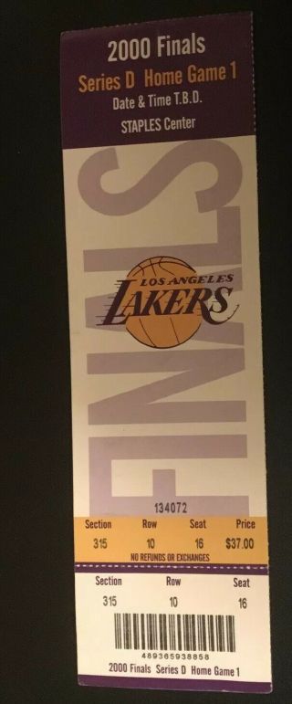 Kobe Bryant Debut 2000 Nba Finals Ticket Game 1 La Lakers Shaq O’neal