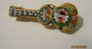 Vintage Italian Glass Tile Micro Mosaic Guitar Pin Brooch Floral Design