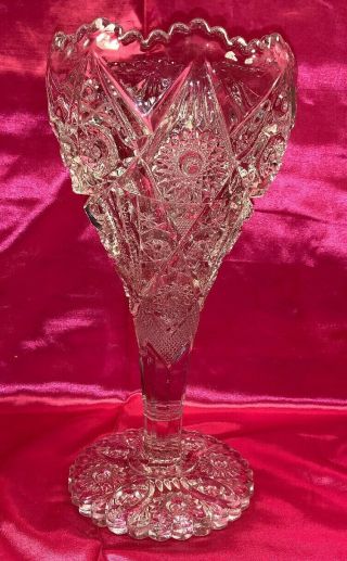 Antique Eapg Imperial Glass Chalice Vase Stunning 12” Thunderbolt Pattern