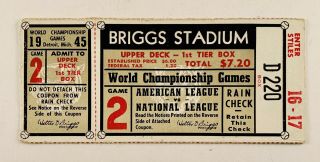 1945 World Series Ticket,  Game 2,  Briggs Stadium,  Detroit Tigers Vs Chicago Cubs