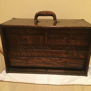 Antique 8 Drawer Machinist Wood Tool Box Pilliod No Cover Tray