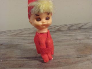 Vtg Christmas Elf Gnome Pixie Dwarf Red Felt Blond Hair Brown Eyes Japan