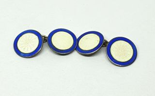 Vintage Sterling Silver Cufflinks With White And Blue Enamel