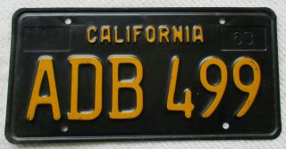 1963 California Passenger License Plate Adb 499