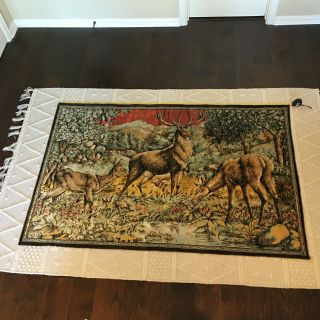 Large Vintage Deer Tapestry Made In Italy Lodge Cabin Decor 74  X 48