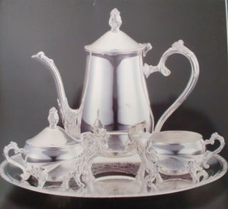 International Silver Plated Coffee Tea Service Set - Pot,  Creamer,  Sugar,  Tray