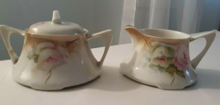 Vintage R S Germany Porcelain Pink&white Roses Sugar Bowl&creamer