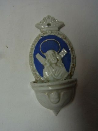 Antique German Porcelain Holy Water Font Jesus And Angel C