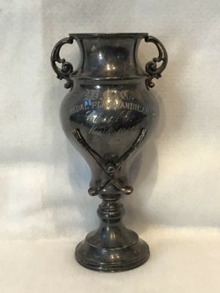 1909 Wallace Brothers Silver Plate Golfing Trophy W/ Crossed Golf Clubs