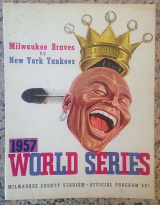 1957 World Series Program And Game 4 Ticket Stub Braves Vs Yankees Vg