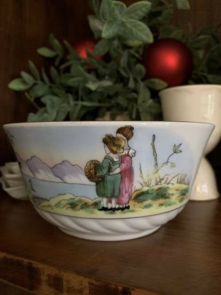 Vintage Porcelain Childs Dish Bowl W/ Children Motif And Gold Trim