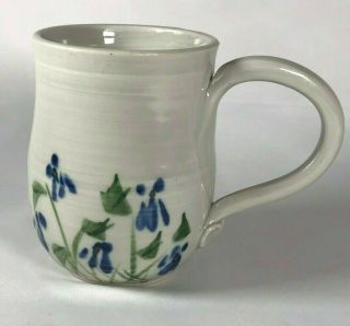 Vintage Mug - Studio Art Pottery - Stoneware - Blue White - Hand Thrown - 1985