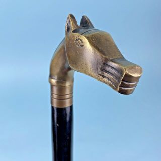 Vintage Wood Brass Horse Head Handle Black Walking Stick Cane 36” Long