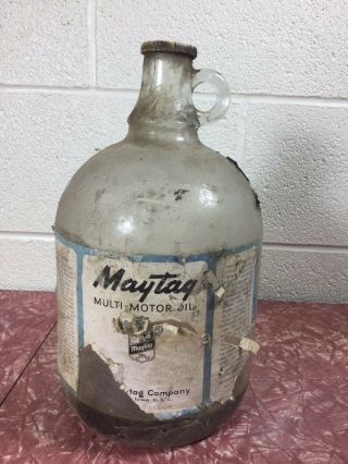 Rare Antique Maytag Engine Glass Multi - Motor Gallon Oil Jar Vintage Washer