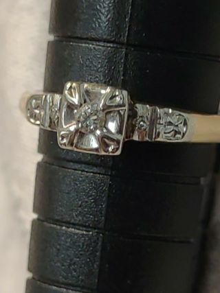 Antique 14k Solid Yellow Gold Diamond Ring Engagement Size 5 1/2