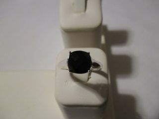 Vintage Sterling Silver Faceted Black Onyx Ring - Size 6 1/2
