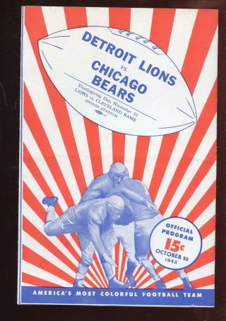 October 28 1945 Nfl Football Program Detroit Lions Vs Chicago Bears