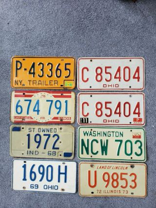 Vintage License Plates,  Mixed Set Of 8.  1968 - 1976.