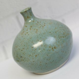 Vintage Studio Art Pottery Light Blue Weed Pot Stoneware Bud Vase Signed 4 "