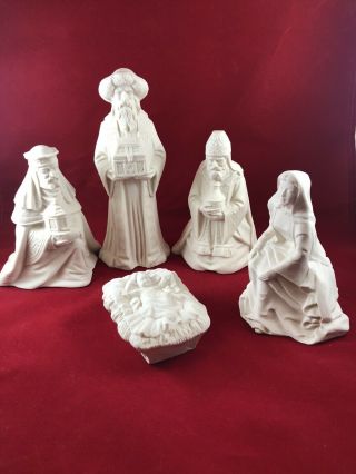 Vintage Nativity Byron Molds 1984 Ceramic Bisque Ready To Paint 5 Piece