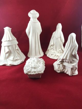 Vintage Nativity Byron Molds 1984 Ceramic Bisque Ready To Paint 5 Piece 2