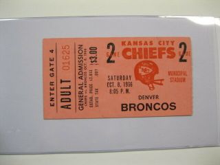 Oct 8,  1966 Kansas City Chiefs Vs Denver Bronocs Ticket Stub