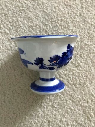 Antique Chinese Porcelain Stem Bowl Blue White Green Pink (kangxi?) - 5.  5 " D