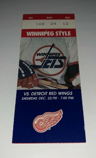 Winnipeg Jets 1990 Ticket Stub Vs Detroit Red Wings (winnipeg) Steve Yzerman