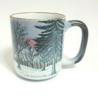 Vintage Otagiri Winter Forest Scene Snow Trees Coffee Tea Mug Cup Japan Euc