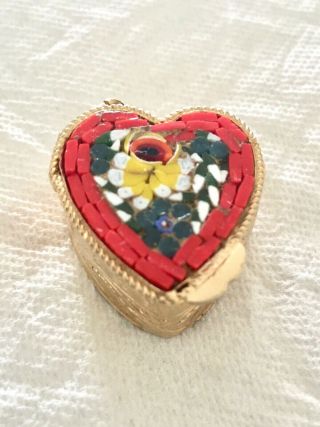 Vintage Micro Mosaic Red Floral Heart Shape Trinket Box Valentine 