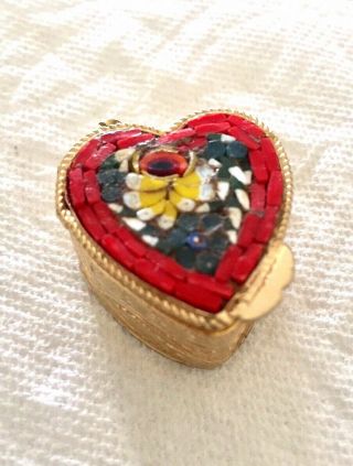 Vintage Micro Mosaic Red Floral Heart Shape Trinket Box Valentine ' s Day Heart 3