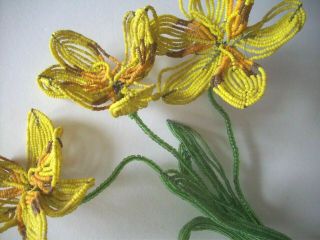 Vintage Handmade French Beaded Yellow Flowers