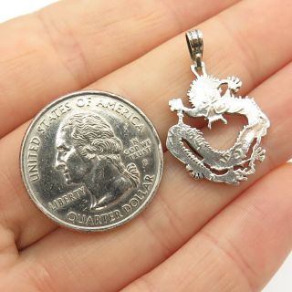 925 Sterling Silver Vintage Chinese Dragon Design Pendant 2