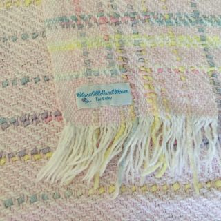 Churchill Weavers Hand Woven Vintage Baby Blanket Pastel Pink Plaid Fringe