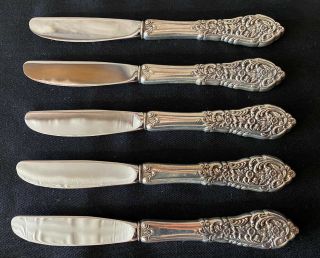 Set Of 5 Reed & Barton Sterling Silver “florentine Lace” Butter Spreaders 6 3/8”