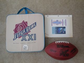 Ny Giants Bowl Xxi Package Bowl Football,  Ticket Stub & Seat Cushion