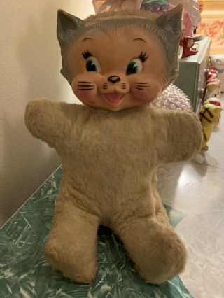 Vintage Rubber Face Stuffed Plush Cat My Toy Knickerbocker ? Rushton Style