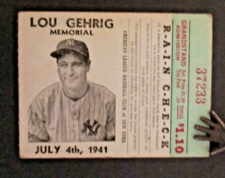 1941 Lou Gehrig Memorial Ticket Stub,