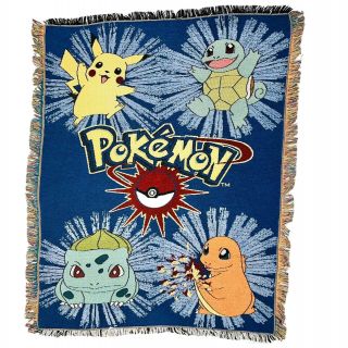 Vintage Pokemon Woven Tapestry Throw Blanket Northwest 54 " X40 " Nintendo 90s Rare