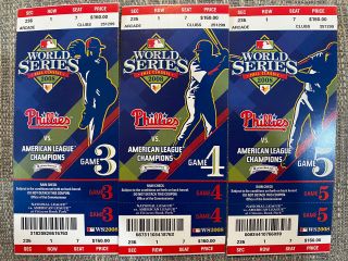 2008 Philadelphia Phillies Tampa Bay Rays World Series Tickets Games 3 4 & 5.