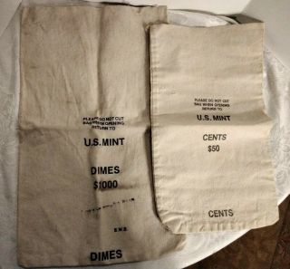 Vintage Us $1000 Dime / $50 Cent Canvas Money/coin Bank Deposit Bags
