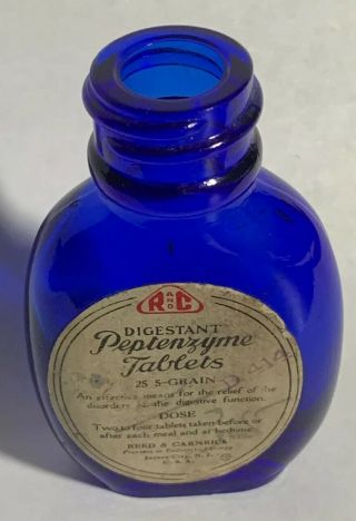 Vintage R & C Digestant Peptenzyme Tablets Cobalt Bottle